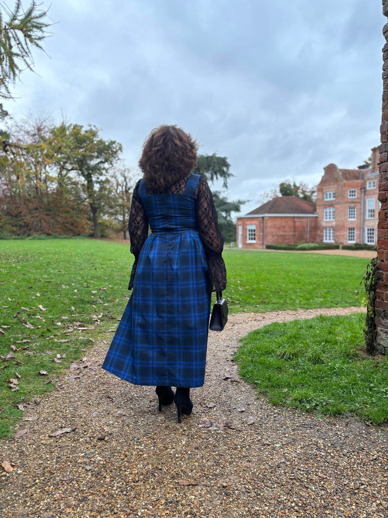 Stella Blue Tartan Pinafore Midi Dress Royal & Dark Blu numbat.uk Stella Blue Tartan Pinafore Midi Dress Royal & Dark Blu numbat.uk