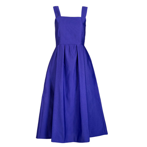 Josephine Vintage-inspired Midi Pinafore Dress in vivid ultra violet ribbed woven fabric