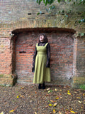 Sybil Cotton Midi Pinafore Dress in Olive