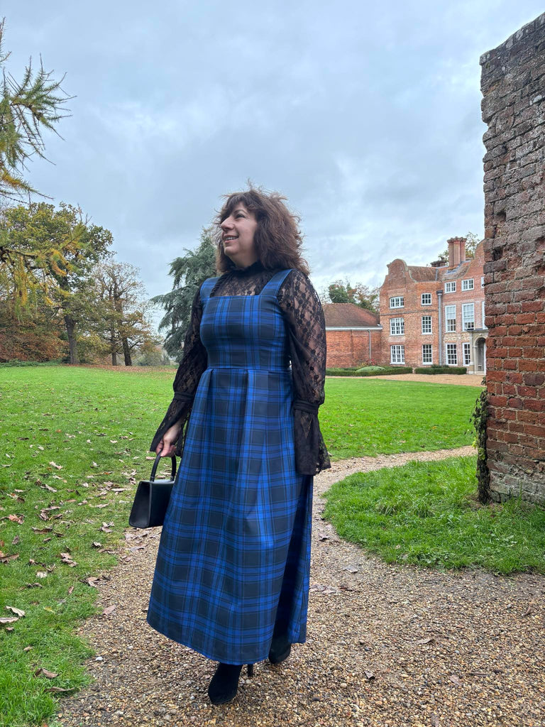 Stella Blue Tartan Pinafore Midi Dress Royal & Dark Blu numbat.uk Stella Blue Tartan Pinafore Midi Dress Royal & Dark Blu numbat.uk