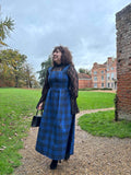 Stella Blue Tartan Pinafore Midi Dress – Royal & Dark Bluе