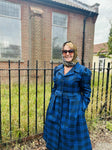 Cora Blue Tartan Coat-Dress – Royal & Dark Blue