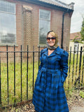 Cora Blue Tartan Coat-Dress – Royal & Dark Blue