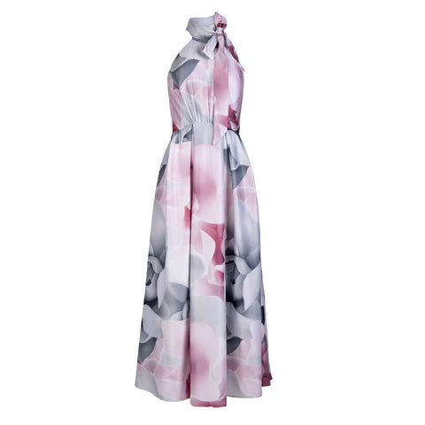 Nancy Print Silk Satin Maxi Length Dress