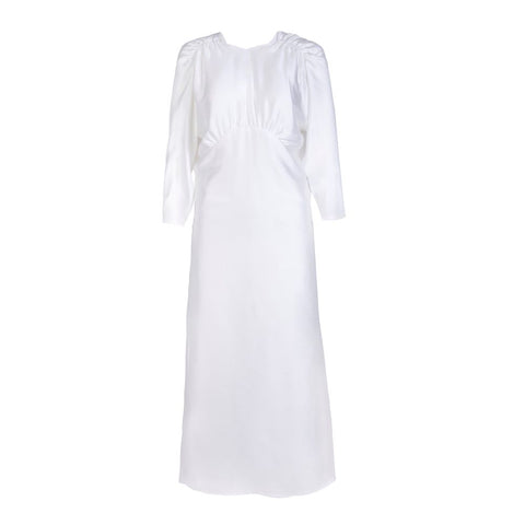 Olivia Silk Satin in Pearl White with Cloak Sleeves