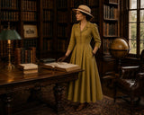 Constance Cotton Coat Collar Midi Dress – Olive