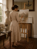 Margot Cotton Bow Midi Dress – Cream with Brown Florals