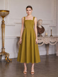Sybil Cotton Midi Pinafore Dress in Olive