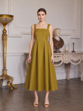 Sybil Cotton Midi Pinafore Dress in Olive