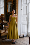 Sybil Cotton Midi Pinafore Dress in Olive