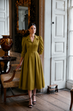 Constance Cotton Coat Collar Midi Dress – Olive