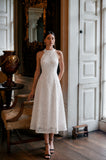 Amelia Embroidered Cotton Viscose Lace Maxi Dress in Pearl White