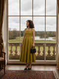 Sybil Cotton Midi Pinafore Dress in Olive