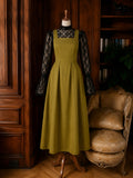Sybil Cotton Midi Pinafore Dress in Olive