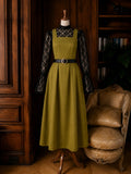 Sybil Cotton Midi Pinafore Dress in Olive