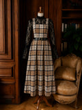 Lavinia Tartan Wool Midi Dress – Beige/Brown/Navy