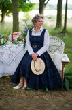 Stella Blue Tartan Pinafore Midi Dress – Royal & Dark Bluе