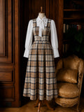 Lavinia Tartan Wool Midi Dress – Beige/Brown/Navy