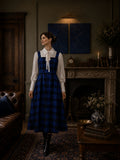 Stella Blue Tartan Pinafore Midi Dress – Royal & Dark Bluе