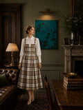Lavinia Tartan Wool Midi Dress – Beige/Brown/Navy