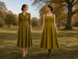 Constance Cotton Coat Collar Midi Dress – Olive