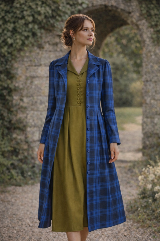 Constance Cotton Coat Collar Midi Dress – Olive – numbat.uk