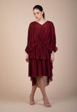 Verity Tulle Maxi Dress in Burgundy