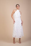 Amelia Embroidered Cotton Viscose Lace Maxi Dress in Pearl White