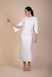 Olivia Silk Satin in Pearl White with Cloak Sleeves