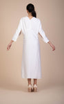 Olivia Silk Satin in Pearl White with Cloak Sleeves