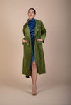 Charlotte Velvet Coat in Forest Green With Belt