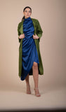 Charlotte Velvet Coat in Forest Green With Belt