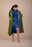 Charlotte Velvet Coat in Forest Green With Belt