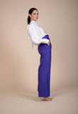 Agatha Fitted, High- waist, Wide -Legs Trousers in vivid ultra violet ribbed woven fabric