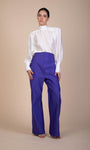 Agatha Fitted, High- waist, Wide -Legs Trousers in vivid ultra violet ribbed woven fabric