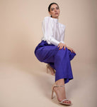 Agatha Fitted, High- waist, Wide -Legs Trousers in vivid ultra violet ribbed woven fabric