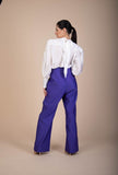 Agatha Fitted, High- waist, Wide -Legs Trousers in vivid ultra violet ribbed woven fabric