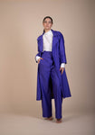 Agatha Fitted, High- waist, Wide -Legs Trousers in vivid ultra violet ribbed woven fabric