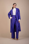 Agatha Fitted, High- waist, Wide -Legs Trousers in vivid ultra violet ribbed woven fabric