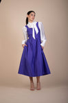 Josephine Vintage-inspired Midi Pinafore Dress in vivid ultra violet ribbed woven fabric