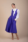 Josephine Vintage-inspired Midi Pinafore Dress in vivid ultra violet ribbed woven fabric