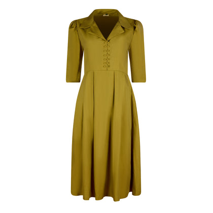 Constance Cotton Coat Collar Midi Dress – Olive