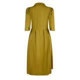 Constance Cotton Coat Collar Midi Dress – Olive