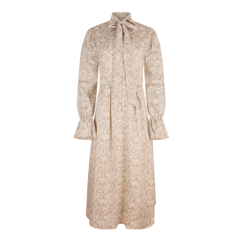 Margot Cotton Bow Midi Dress – Cream with Brown Florals