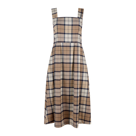 Lavinia Tartan Wool Midi Dress – Beige/Brown/Navy