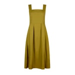 Sybil Cotton Midi Pinafore Dress in Olive