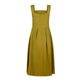 Sybil Cotton Midi Pinafore Dress in Olive