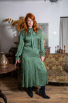 Genevieve Silk Cotton Green Flower Print Dress