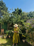 Constance Cotton Coat Collar Midi Dress – Olive