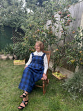Stella Blue Tartan Pinafore Midi Dress – Royal & Dark Bluе